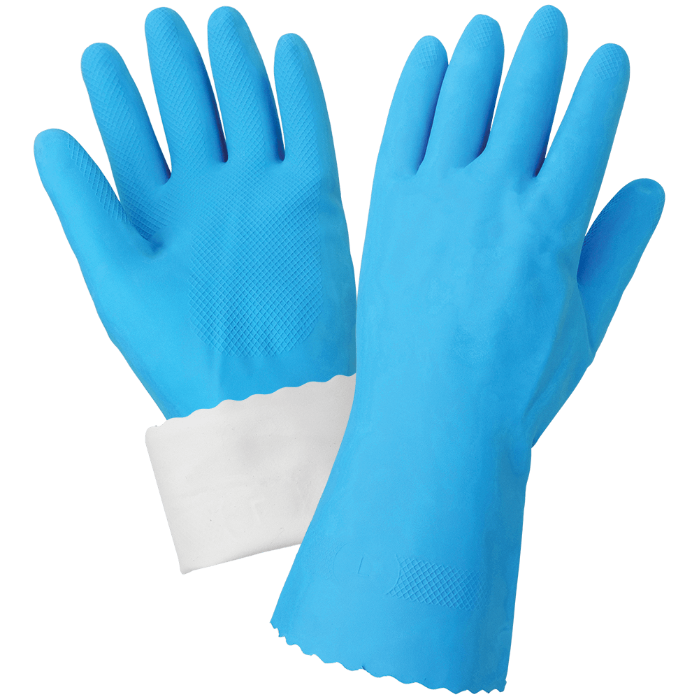 FrogWear® Blue Flock-Lined 18-Mil Rubber Latex Unsupported Gloves with Diamond Pattern Grip - 140FB