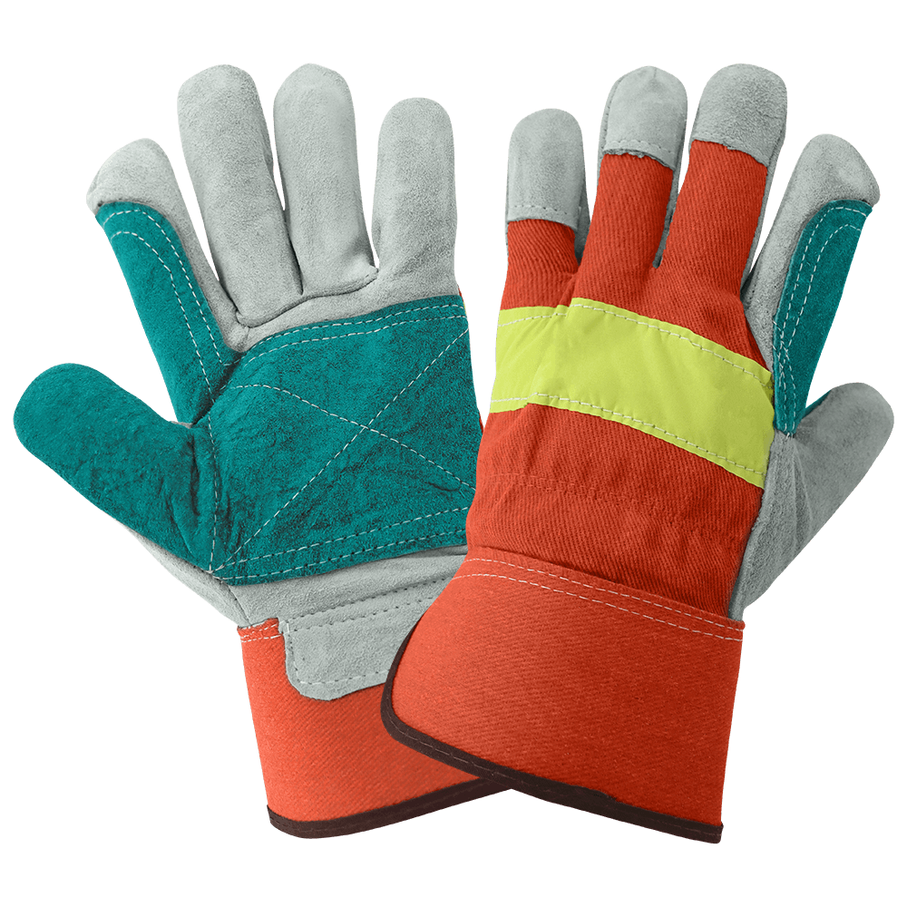 Economy High-Visibility Split Cowhide Leather Double Palm Gloves - 2300HVDP
