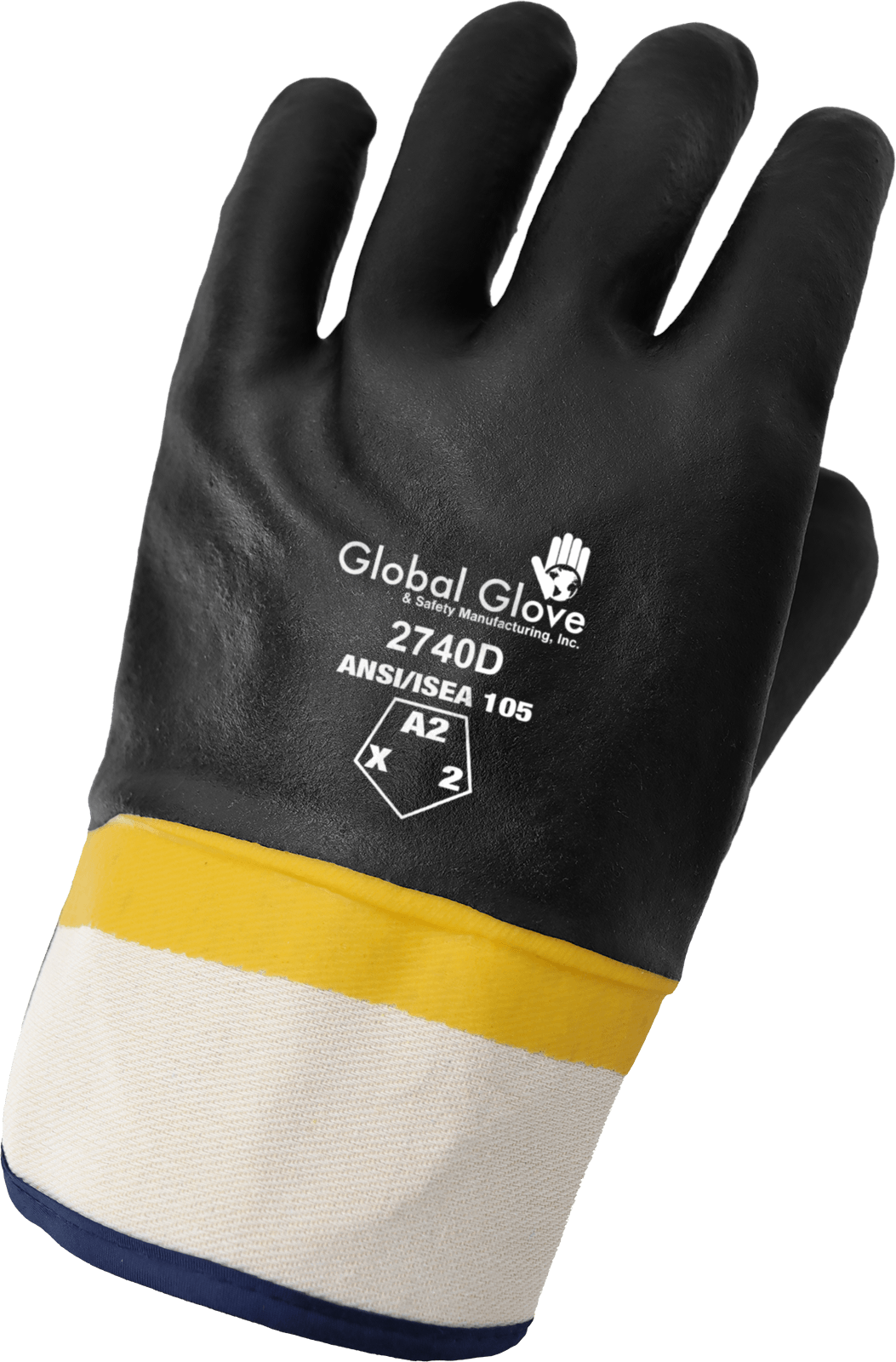 PVC Double-Dipped Chemical Handling Gloves with Jersey Shell - 2740D