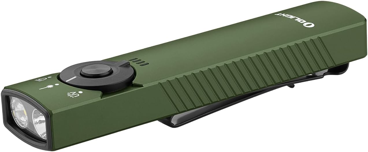 OLIGHT Arkfeld Pro Rechargeable EDC Flashlight with Green Beam, UV Light and White LED Combo, 1300 Lumens Portable Flat Flashlights, Triple Light Sources Pocket Lights for Emergency (OD Green CW) - TS043