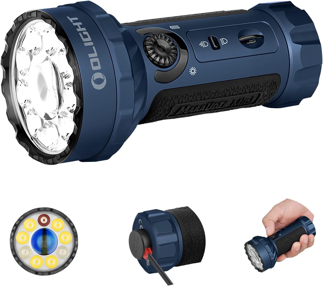 OLIGHT Marauder Mini 7,000 Lumens Bright Flashlight with 600 Meters Beam Distance, Powerful RGB Flashights, Magnetic Rechargeable Lights for Outdoors Work, Hunting, and Searching (Midnight Blue) TS057B