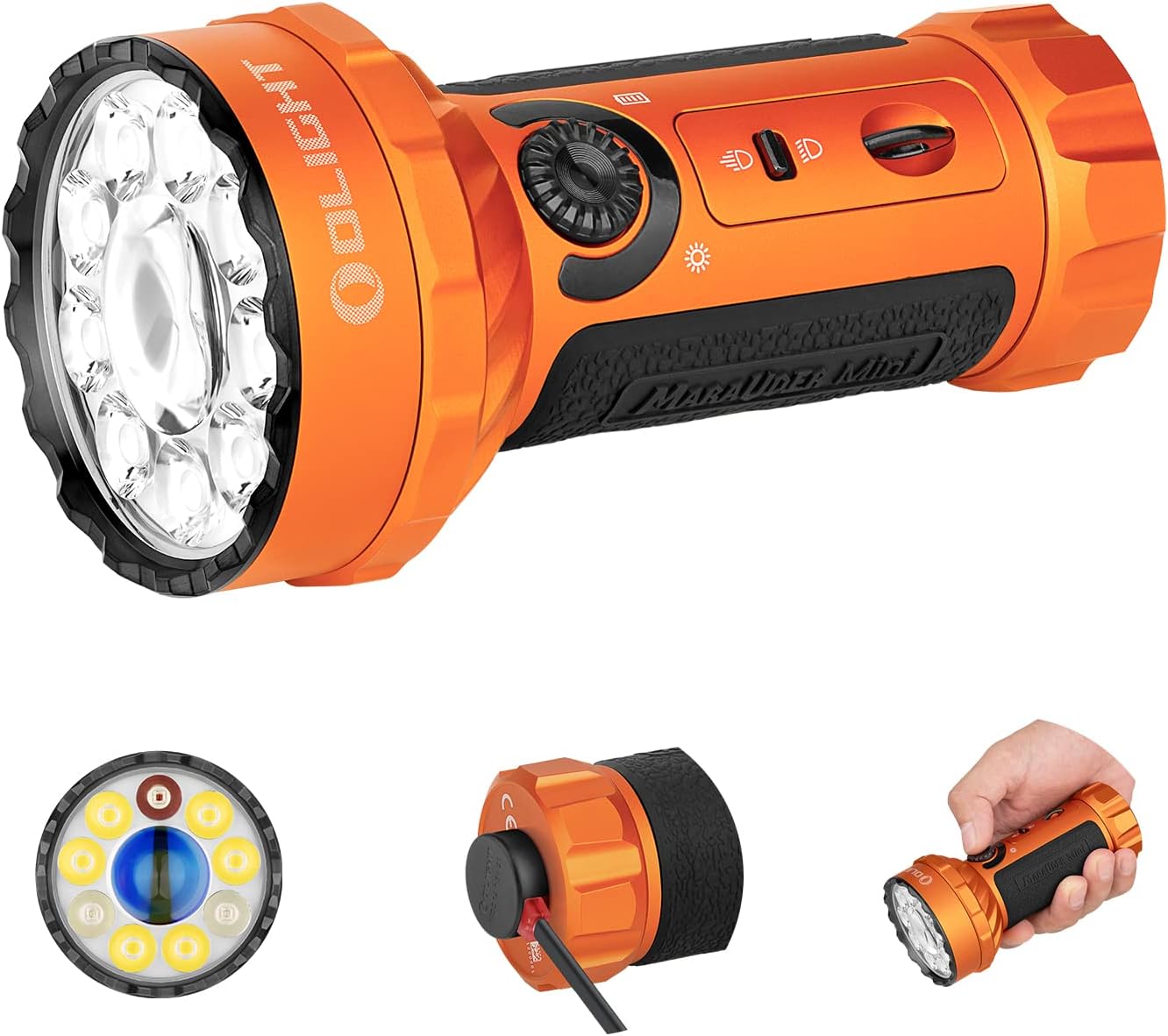 OLIGHT Marauder Mini 7,000 Lumens Bright Flashlight with 600 Meters Beam Distance, Powerful RGB Flashights, Rechargeable MCC3 Magnetic Charging for Outdoor, Hunting, Searching (Orange) - TS057O