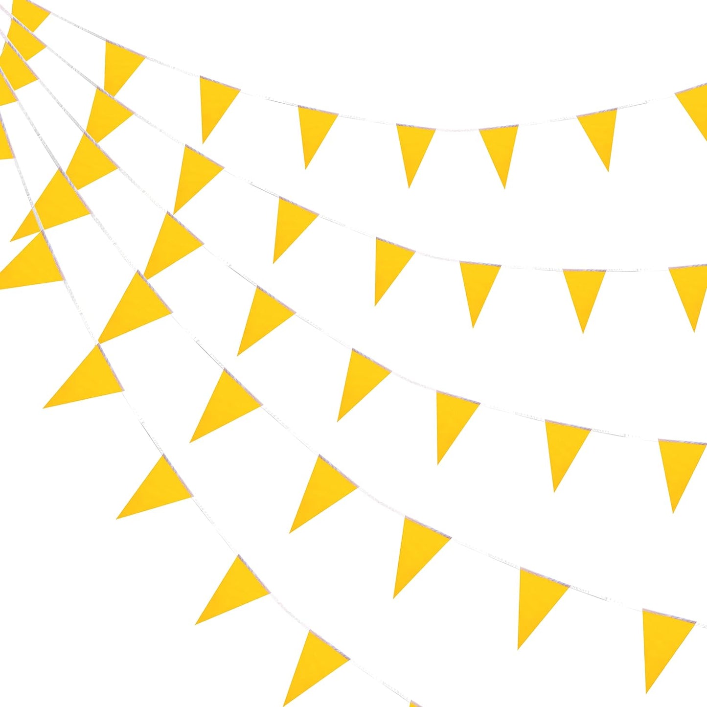 Yellow Warning Line Pennant Flags 9"x12x100" TS003