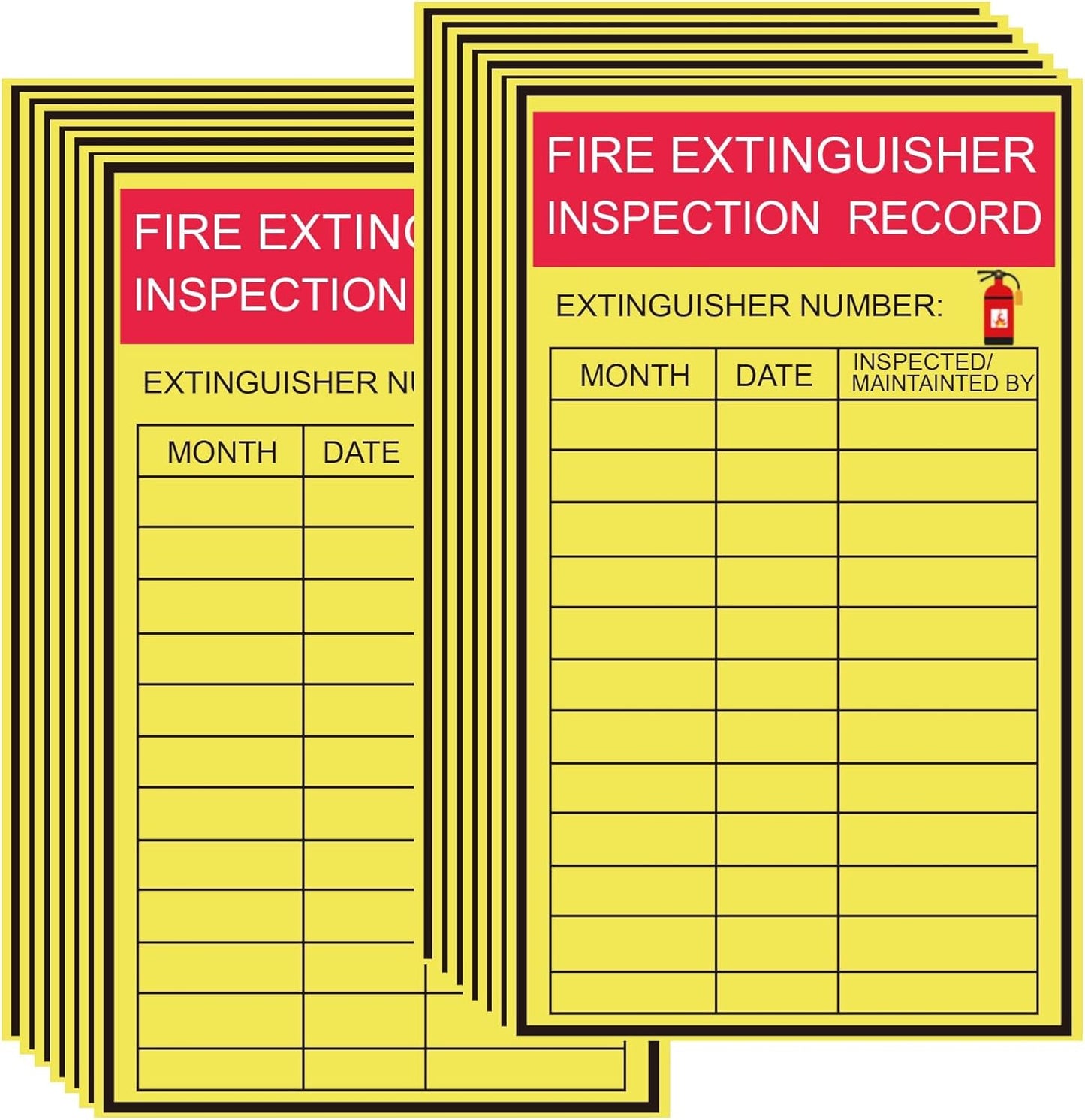 Roll over image to zoom in Monthly Fire Extinguisher Inspection Tags Stickers Safety Stickers 3x5 Inch Year Maintenance Extinguisher Recharge and Inspection Record Labels Inventory Sticker, 5 Pack TS028