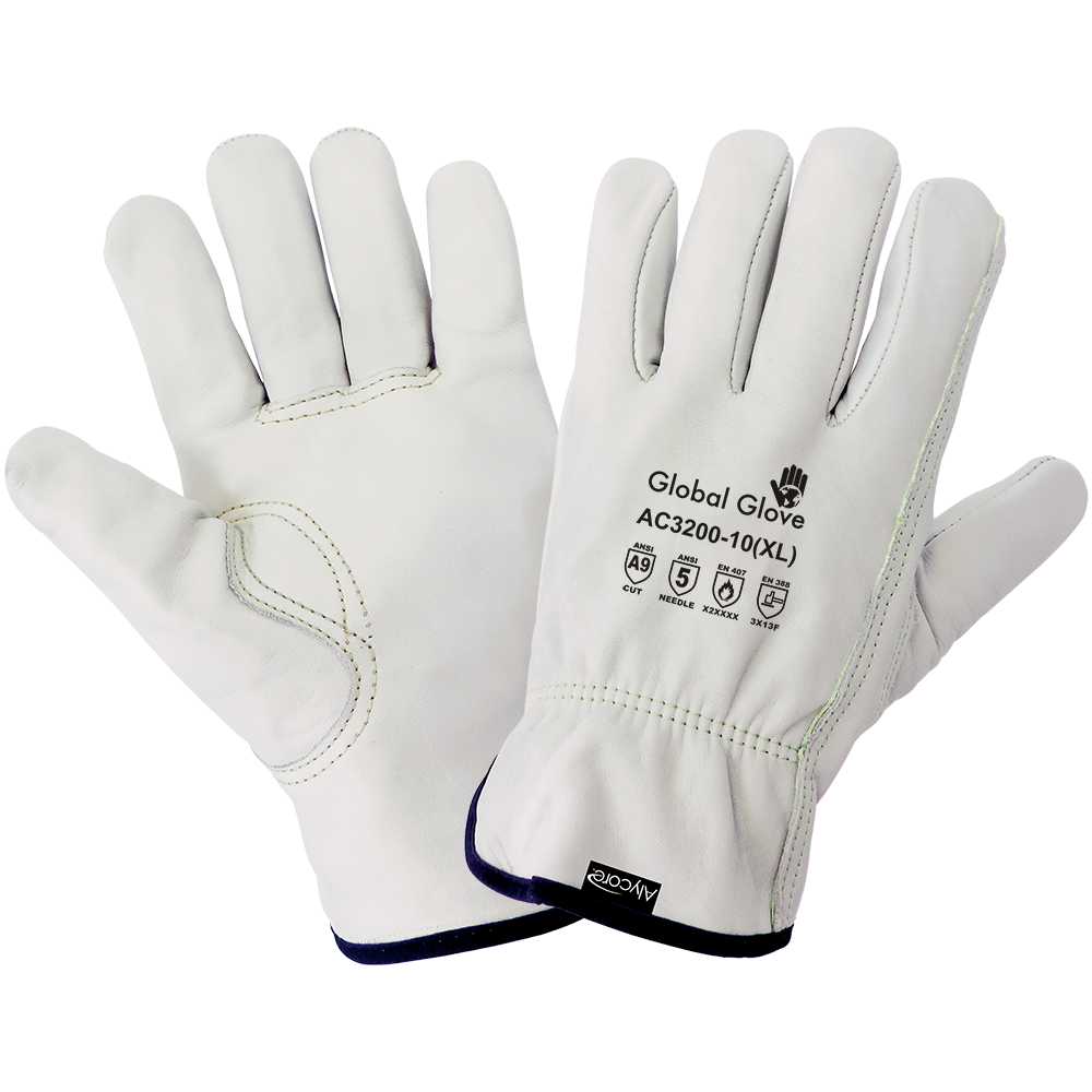 Cut and Hypodermic Needle Resistant Cowhide Leather Gloves with Alycore® and Aramid Fiber Reinforcements - AC3200
