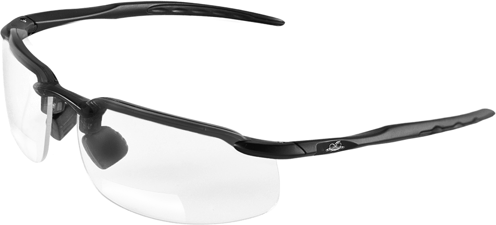 Swordfish® Clear 2.0 Diopter Bifocal Reader Style Lens, Matte Black Frame Safety Glasses - BH106120