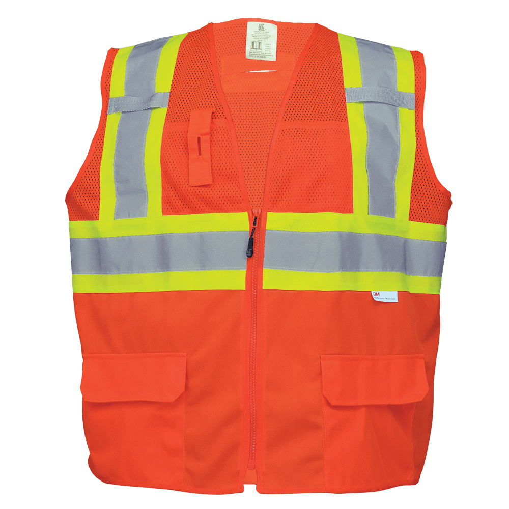 FrogWear® HV Solid and Mesh Polyester High-Visibility Orange Surveyors Safety Vest - GLO-0047