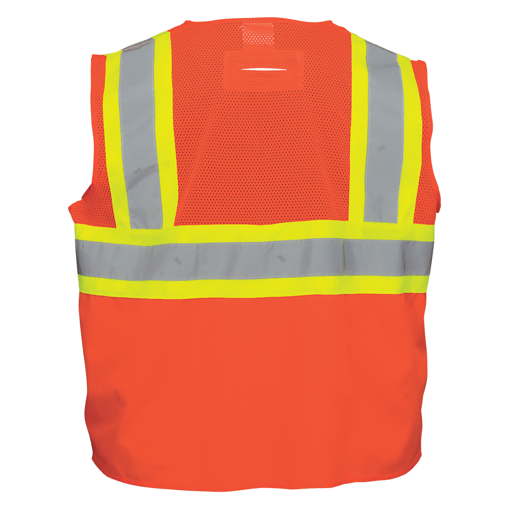 FrogWear® HV Solid and Mesh Polyester High-Visibility Orange Surveyors Safety Vest - GLO-0047