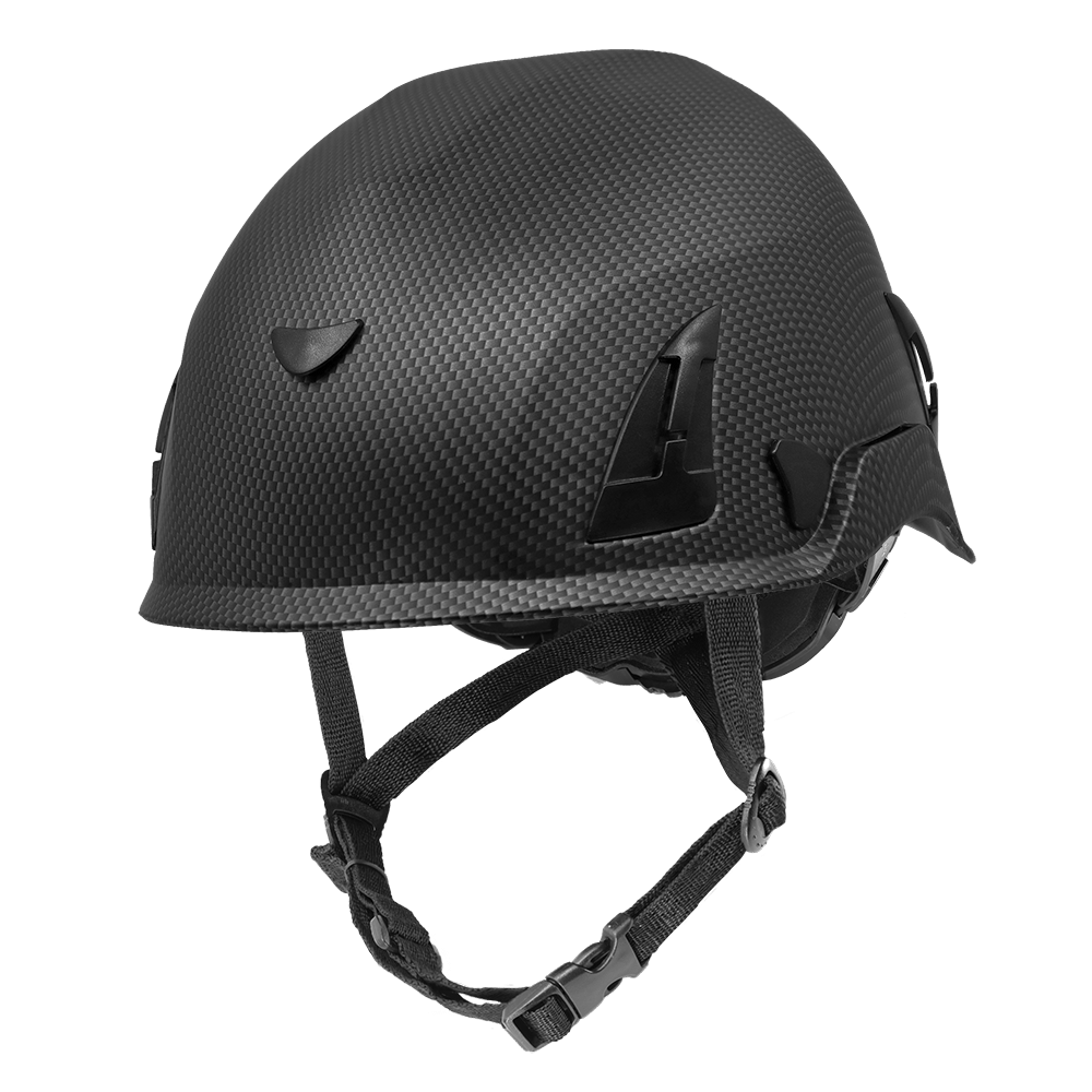Bullhead Safety™ Head Protection - Matte Black Graphite Climbing Style Protective Helmet with Six-Point Ratchet Suspension and Four-Point Chin Strap - HH-CH1-CB