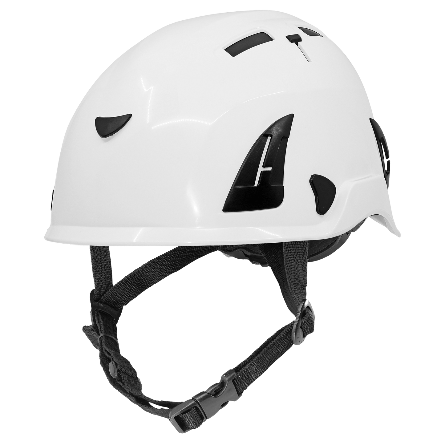 Bullhead Safety™ Head Protection White Type 2 Climbing Style Protective Helmet with Optional Venting, a Four-Point Chin Strap, and a Ratchet Suspension - HH-CH2-W