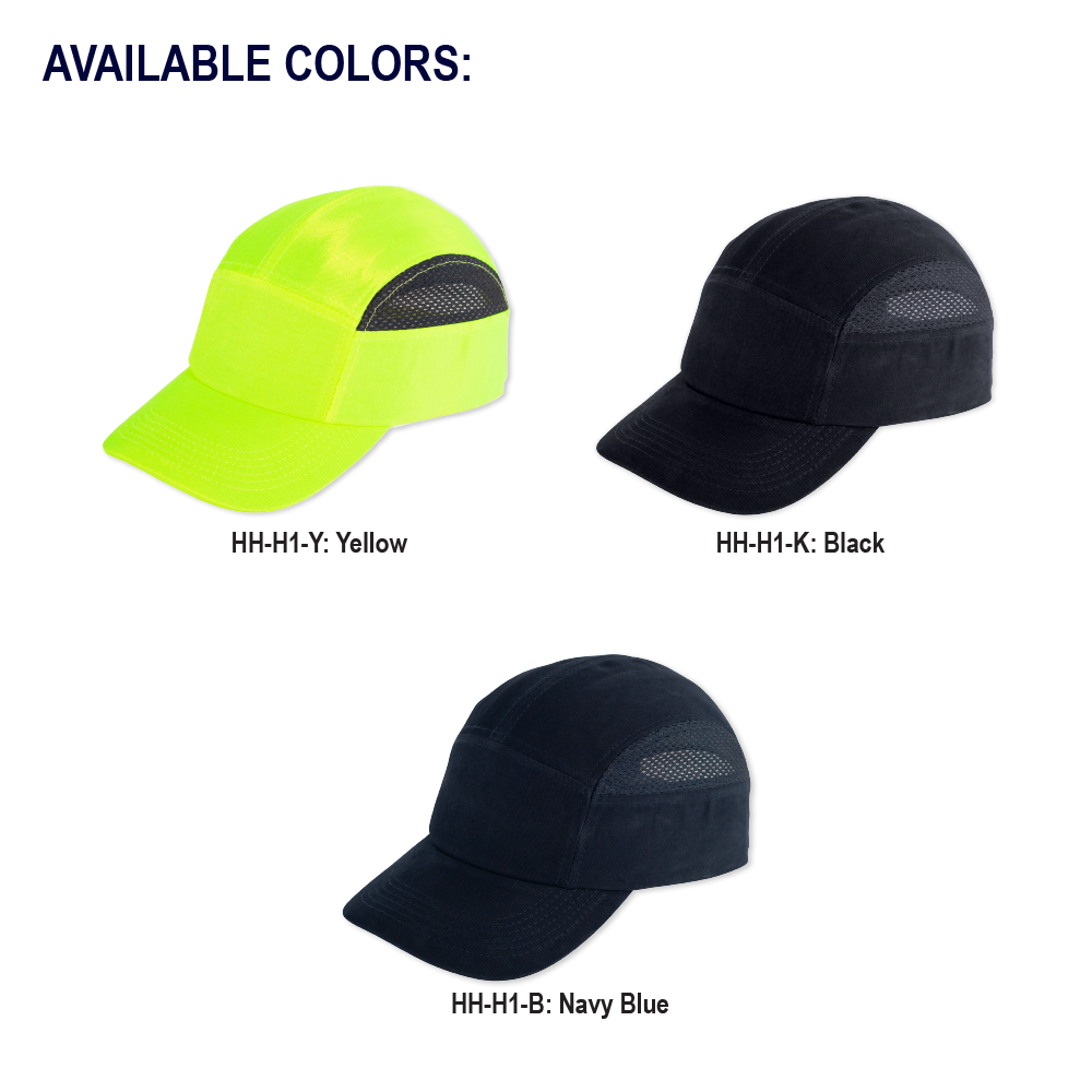 Bullhead Safety™ Head Protection High-Visibility Yellow/Green With Black Mesh Baseball Style Bump Cap - HH-H1-Y