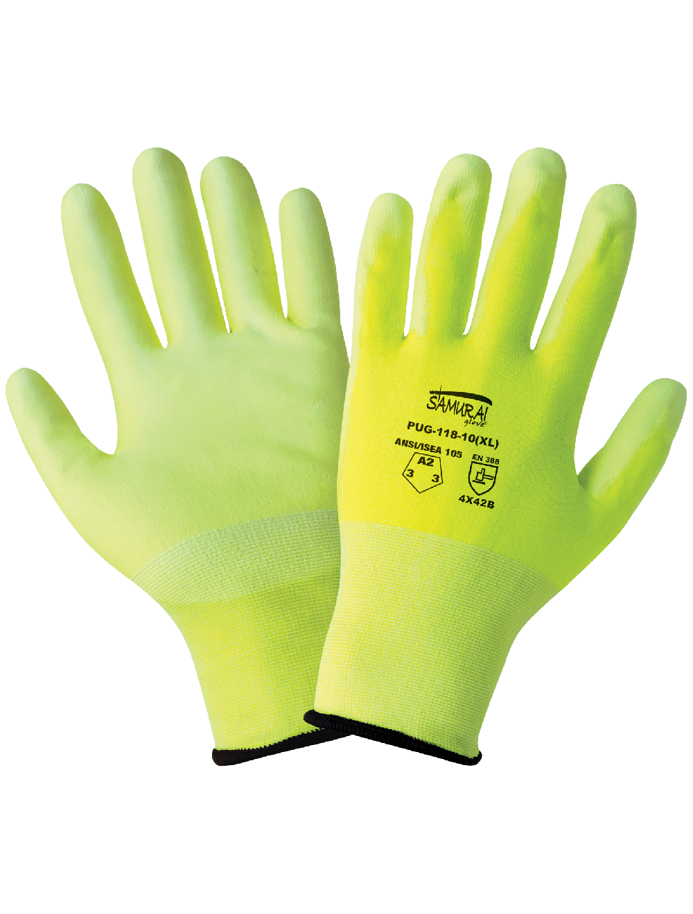 Samurai Glove® High-Visiblity PU Coated Cut, Abrasion, and Puncture Resistant Gloves - PUG-118