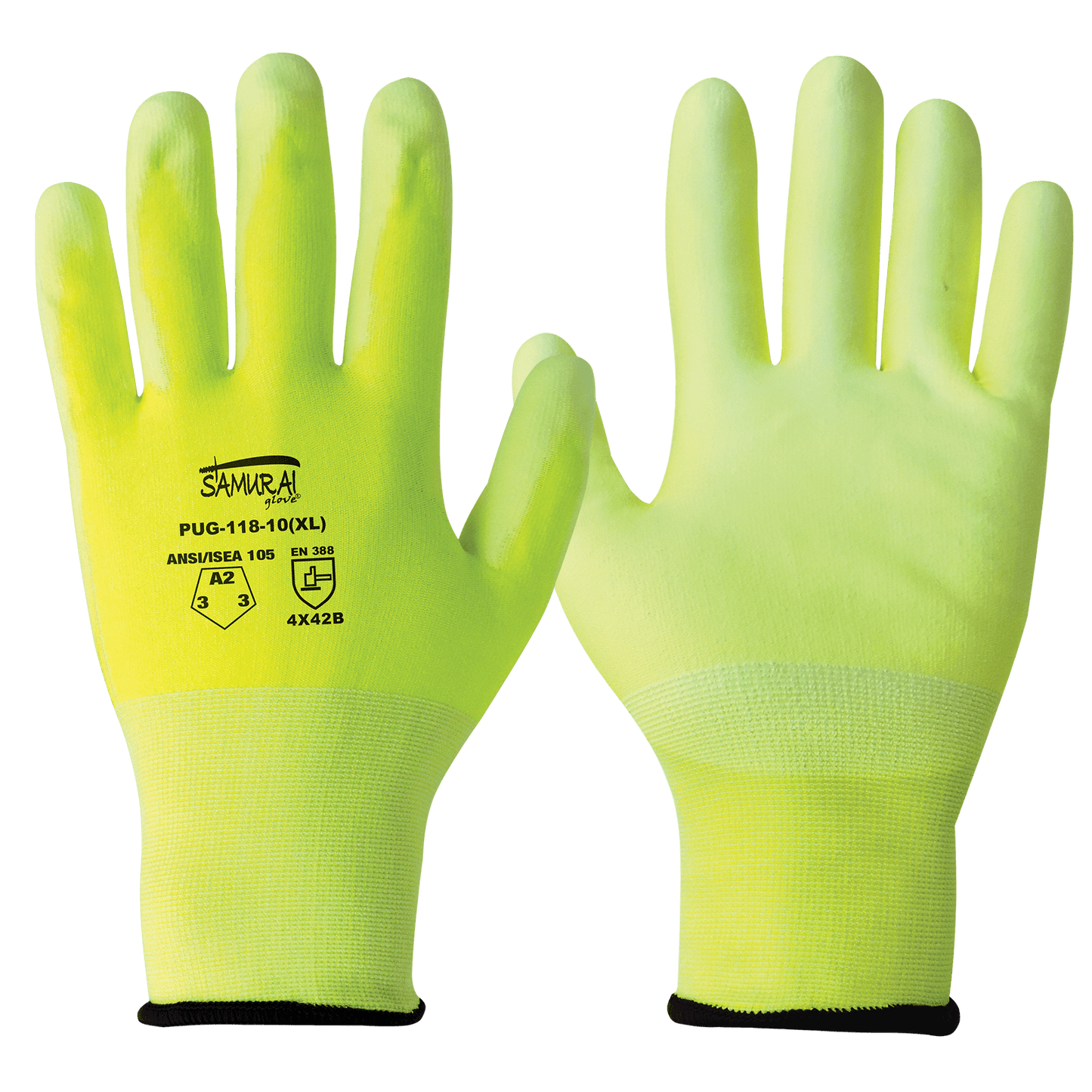 Samurai Glove® High-Visiblity PU Coated Cut, Abrasion, and Puncture Resistant Gloves - PUG-118