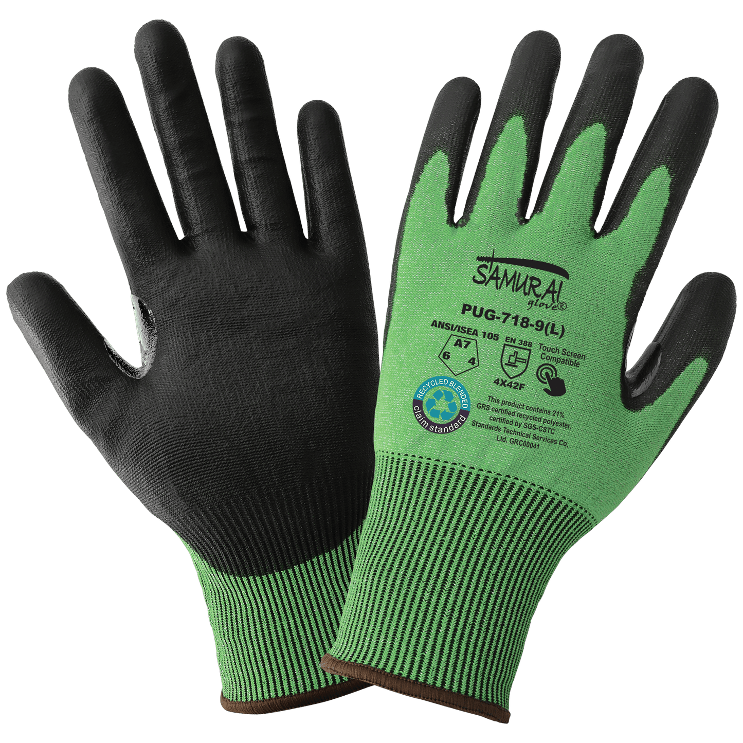 Samurai Glove® Tuffalene® UHMWPE/rPET Polyurethane Coated Cut Resistant Touch Screen Gloves - PUG-718