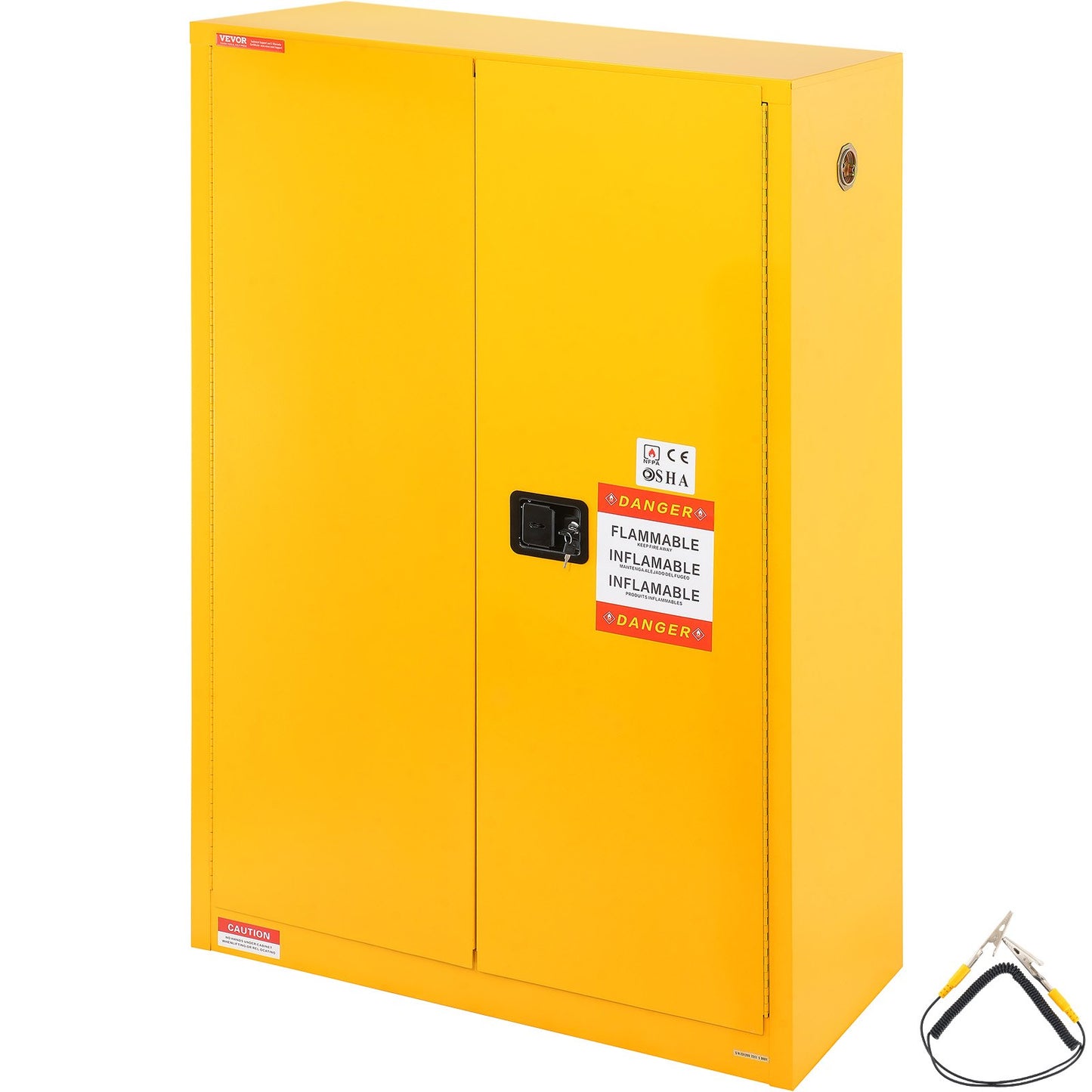 Flammable Safety Cabinet, 45 Gal, Cold-Rolled Steel Flammable Liquid Storage Cabinet, 42.9 x 18.1 x 65.2 in Explosion Proof with 2 Adjustable Shelves 2 Manual Doors for Industrial Use, Yellow