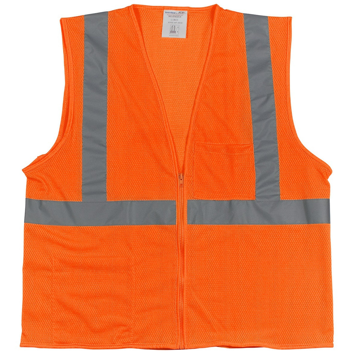 PIP 302-0702Z Type R Class 2 High Visibility Orange 2-Pocket Zipper Mesh Safety Vest