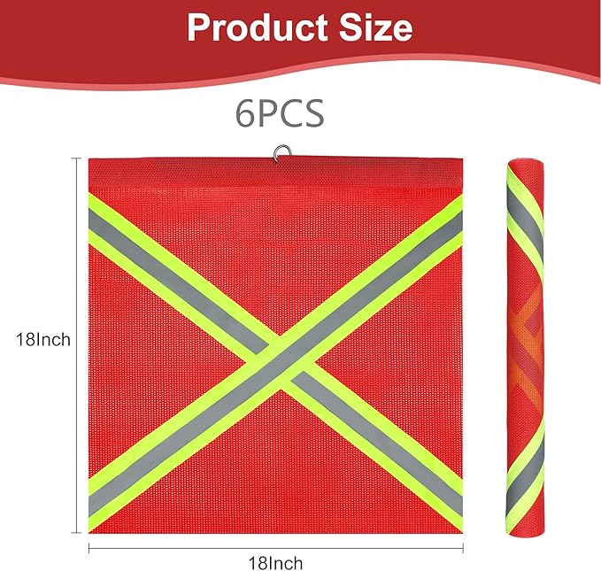 18 Inch Reflective Safety Flags for Trucks with Wire Loop, Reflective Warning Flag, Red Vinyl Mesh Flags for Oversize Loads, Wide Load Flag, Oversize Signs For Trucks Trailer Towing Pickup Boat