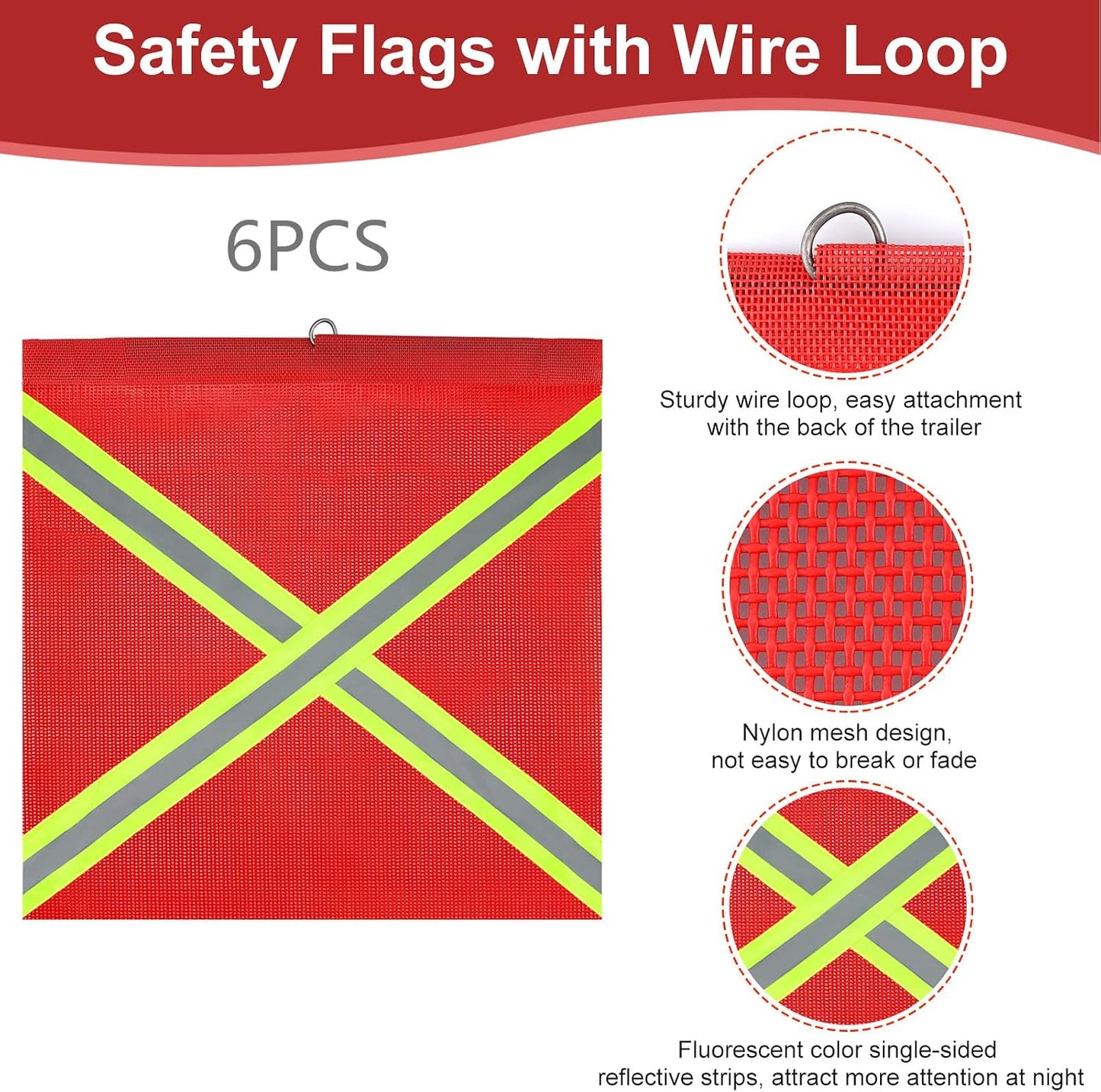 18 Inch Reflective Safety Flags for Trucks with Wire Loop, Reflective Warning Flag, Red Vinyl Mesh Flags for Oversize Loads, Wide Load Flag, Oversize Signs For Trucks Trailer Towing Pickup Boat