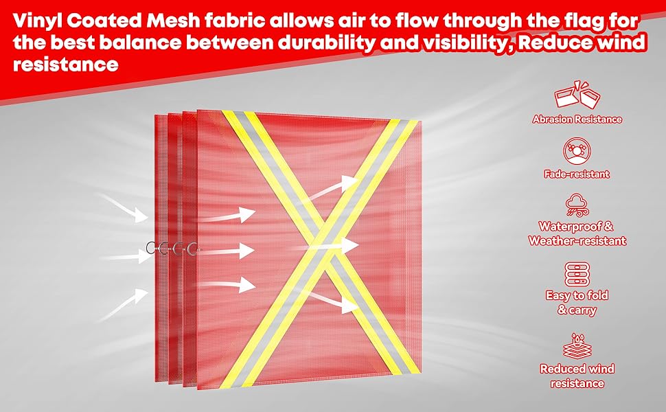 18 Inch Reflective Safety Flags for Trucks with Wire Loop, Reflective Warning Flag, Red Vinyl Mesh Flags for Oversize Loads, Wide Load Flag, Oversize Signs For Trucks Trailer Towing Pickup Boat