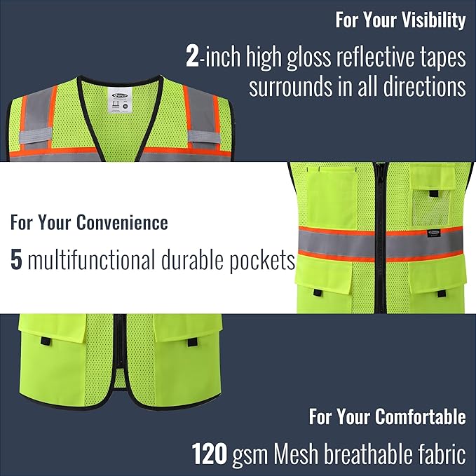 JK Safety Hi Vis Reflective Vest with Pockets High Visibility Meet ANSI Standard