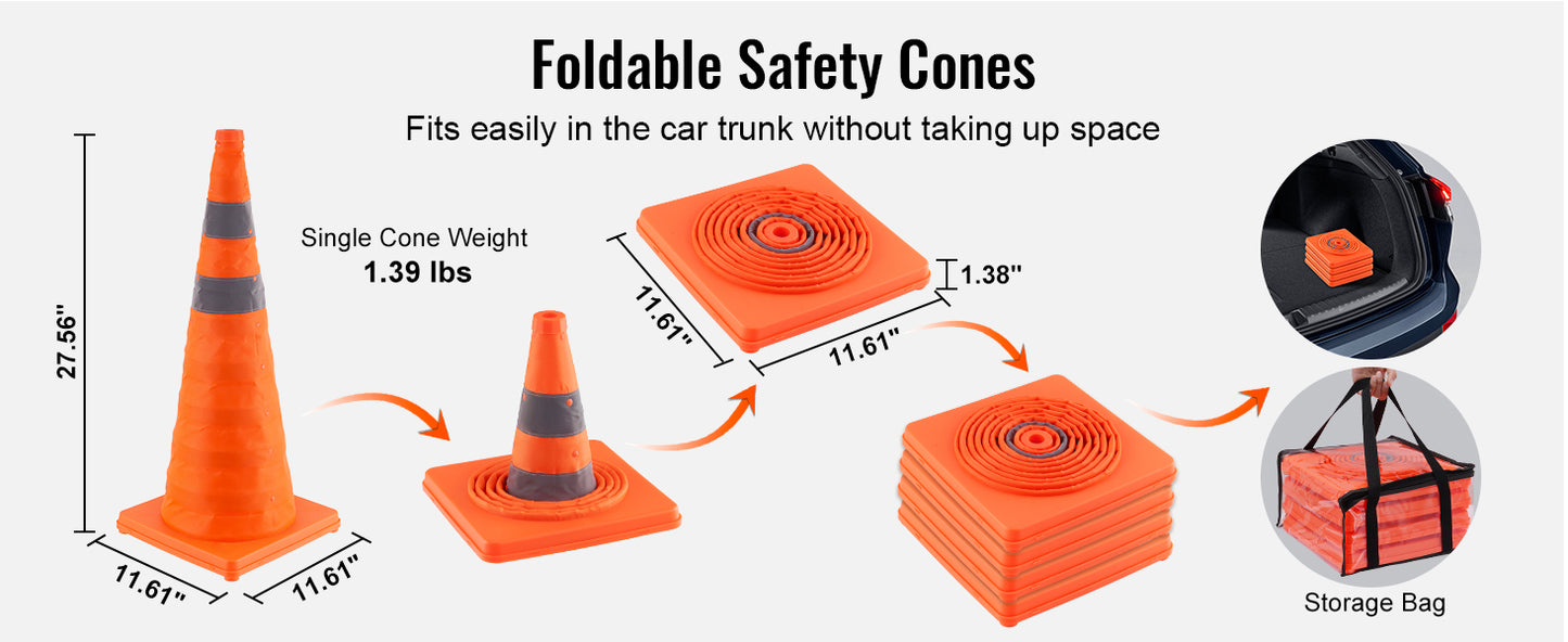 Safety Cones 4 pcs 28" Collapsible Traffic Cones with Reflective Collars