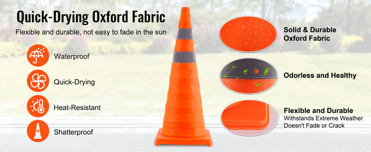 Safety Cones 4 pcs 28" Collapsible Traffic Cones with Reflective Collars