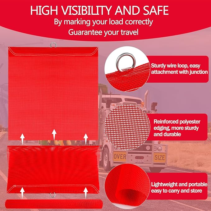 18 x 18 Inch Safety Flags with Wire Loop, Red Mesh Safety Flag Warning Flag for Trucks, Trailer Safety Flag