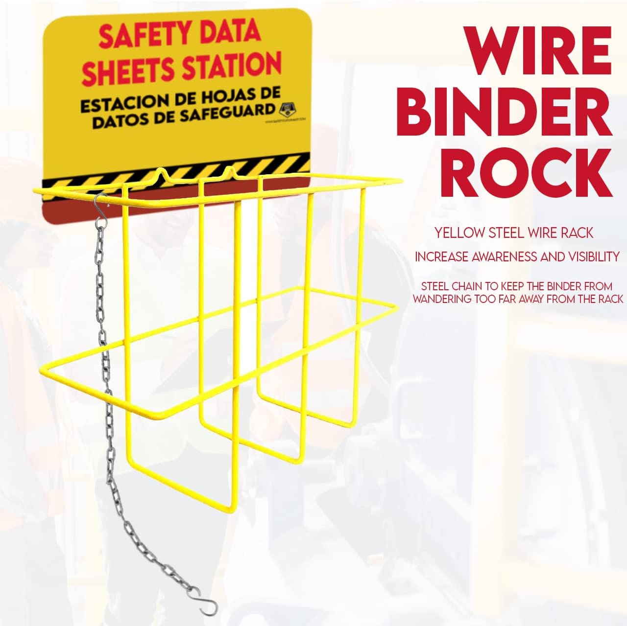 SDS Display Rack -Set with 3 Inch Heavy Duty Ring Binder, Wire Rack, SDS Station Sign, Chain, Mounting Hardware, SDS Poste