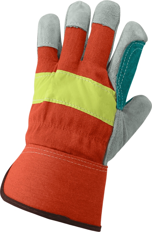 Economy High-Visibility Split Cowhide Leather Double Palm Gloves - 2300HVDP