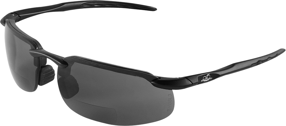 Swordfish® Clear 2.0 Diopter Bifocal Reader Style Lens, Matte Black Frame Safety Glasses - BH106120