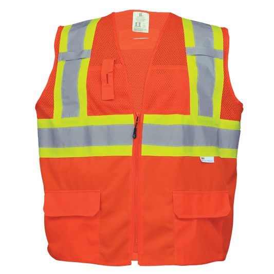 FrogWear® HV Solid and Mesh Polyester High-Visibility Orange Surveyors Safety Vest - GLO-0047