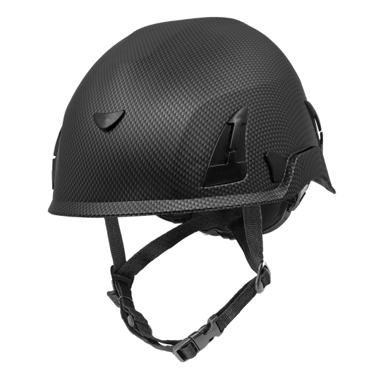 Bullhead Safety™ Head Protection - Matte Black Graphite Climbing Style Protective Helmet with Six-Point Ratchet Suspension and Four-Point Chin Strap - HH-CH1-CB