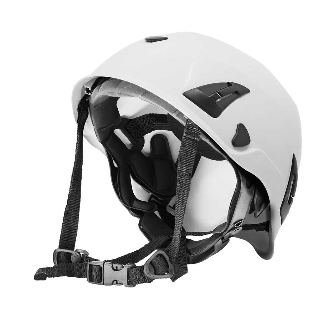 Bullhead Safety™ Head Protection - White Climbing Style Protective Helmet with Six-Point Ratchet Suspension and Four-Point Chin Strap - HH-CH1-W