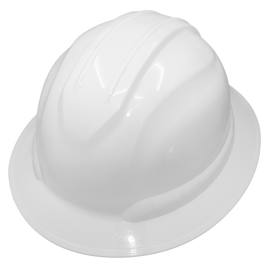 Bullhead Safety™ Head Protection White Unvented Full Brim Style Hard Hat With Six-Point Ratchet Suspension - HH-F1-W