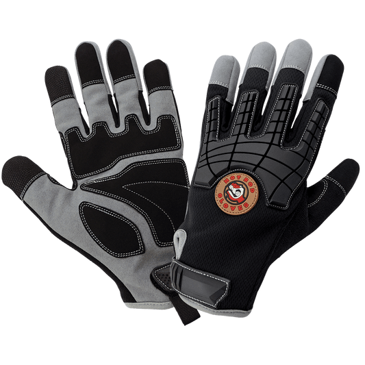 Hot Rod Gloves® Premium Synthetic Leather Palm Performance Mechanics Style Gloves with a Cut Resistant Liner, Impact Protection, and a Mesh Back - HR8200KEV