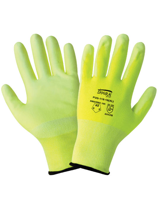 Samurai Glove® High-Visiblity PU Coated Cut, Abrasion, and Puncture Resistant Gloves - PUG-118