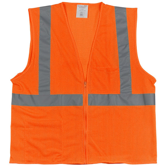 PIP 302-0702Z Type R Class 2 High Visibility Orange 2-Pocket Zipper Mesh Safety Vest