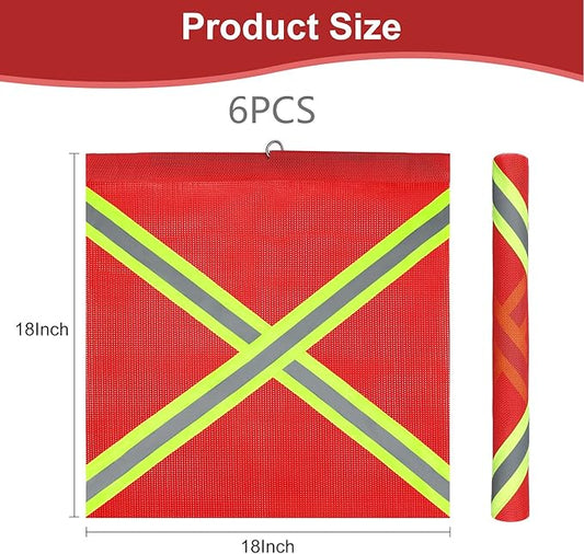 18 Inch Reflective Safety Flags for Trucks with Wire Loop, Reflective Warning Flag, Red Vinyl Mesh Flags for Oversize Loads, Wide Load Flag, Oversize Signs For Trucks Trailer Towing Pickup Boat