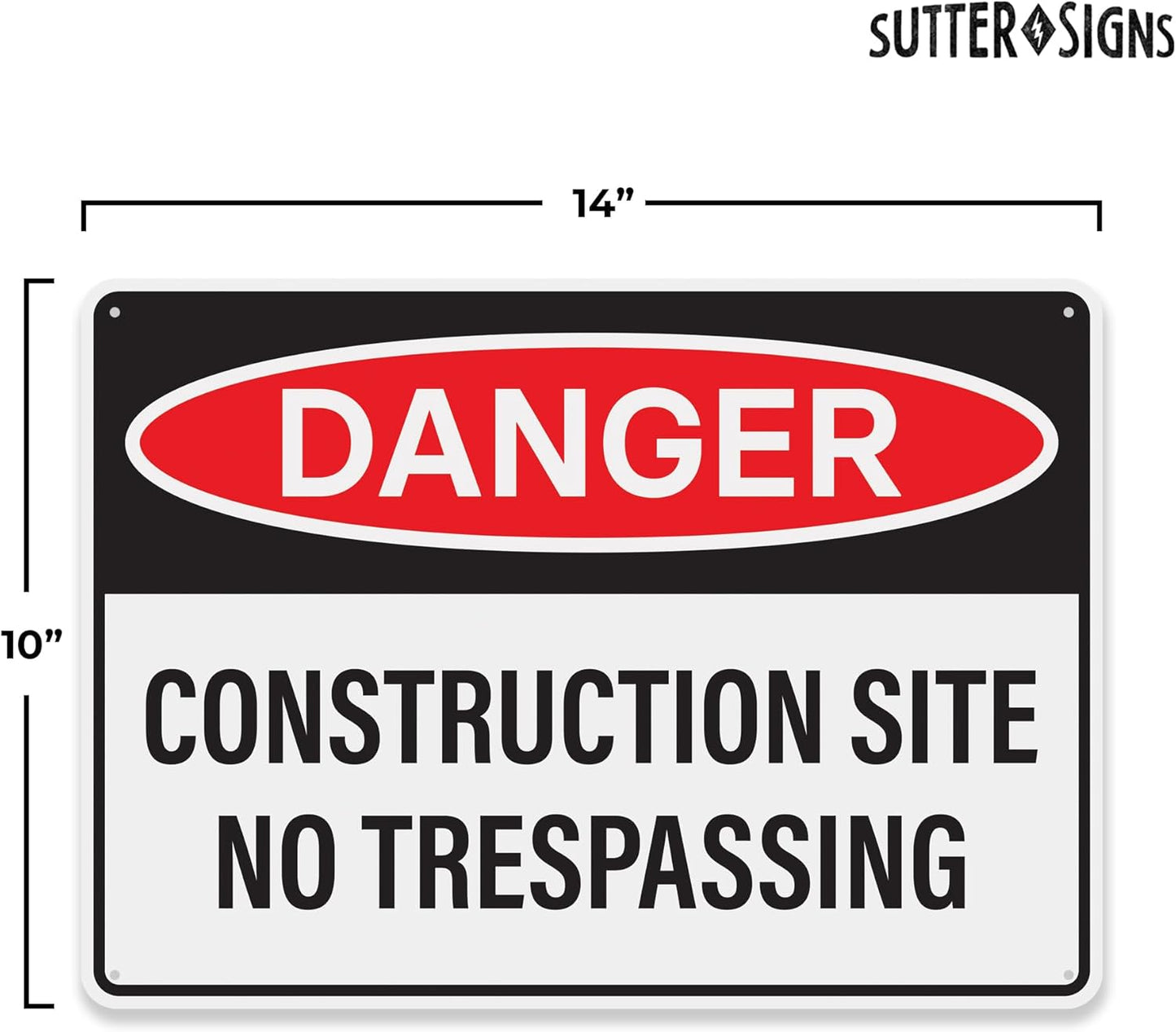 Danger Construction Site Sign 14x10 inch, Plastic Sign for Construction Site, Hazard Areas, No Trespassing, Waterproof Plastic