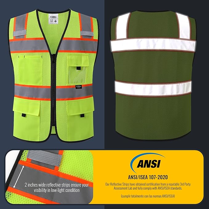 JK Safety Hi Vis Reflective Vest with Pockets High Visibility Meet ANSI Standard