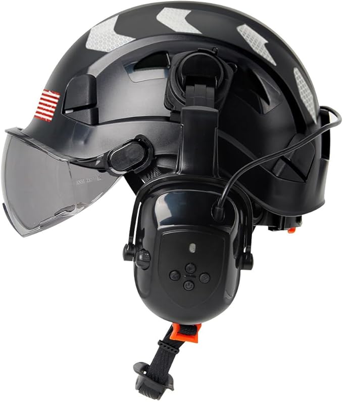 Safety Helmet With Bluetooth Earmuffs Double Visors Reflective Sticker -TS090