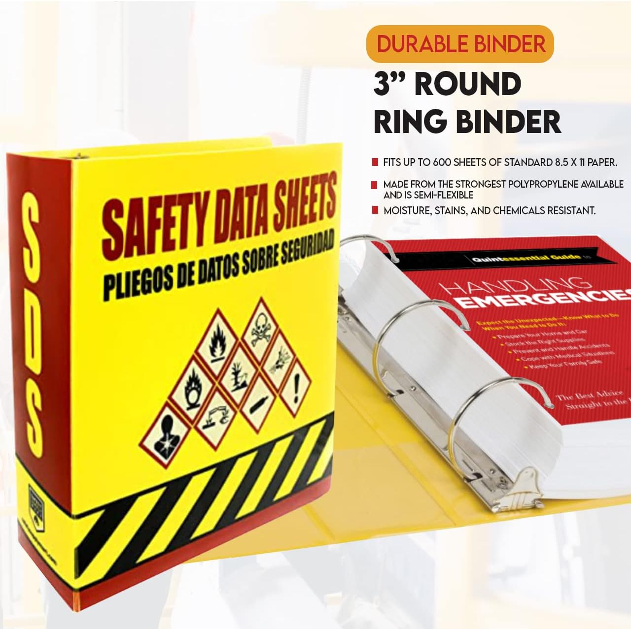 SDS Display Rack -Set with 3 Inch Heavy Duty Ring Binder, Wire Rack, SDS Station Sign, Chain, Mounting Hardware, SDS Poste